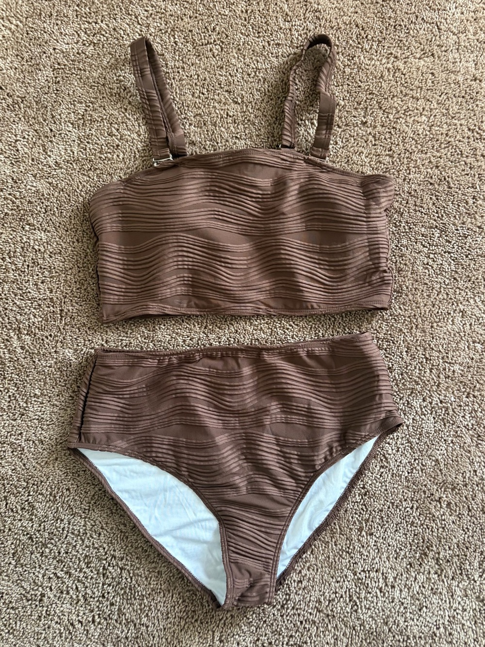 High-Waist Textured Bikini Set in Brown